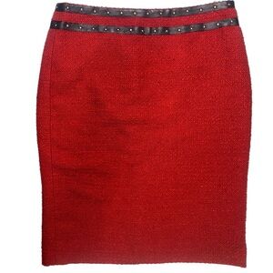 Karl Lagerfeld Paris Chic Mini Skirt Sz 8/10P Edgy Studded Waist Tailored Pencil